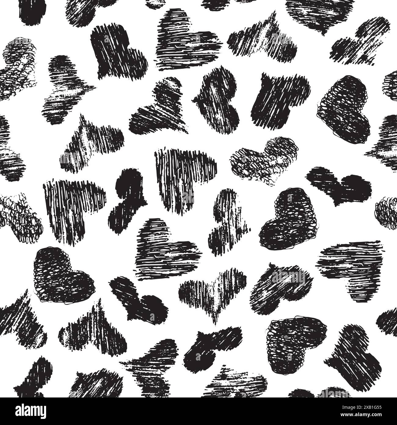 Seamless pattern with black hand drawn hearts. Vector illustration ...