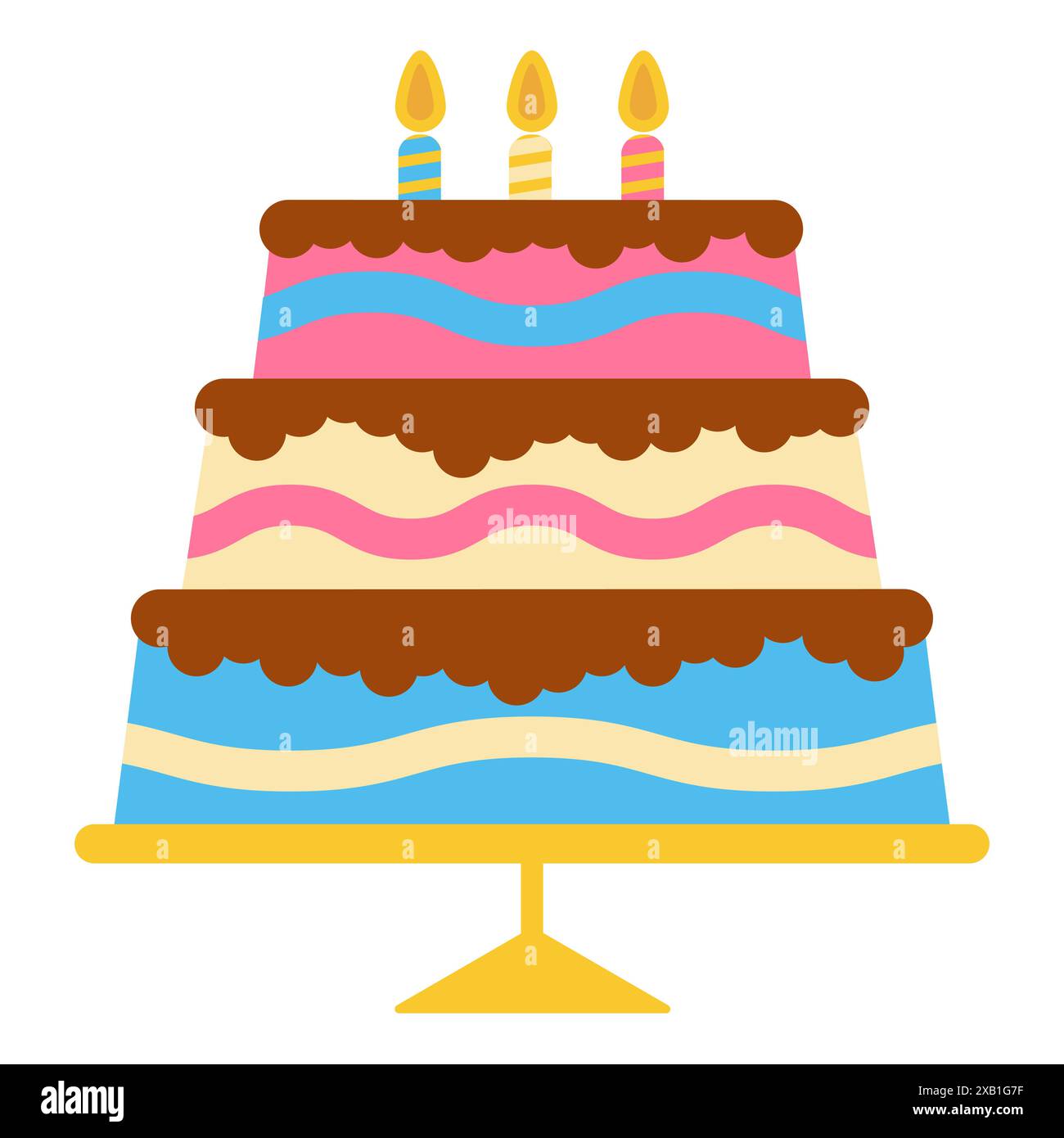 Sweet birthday cake with three burning candles. Colorful holiday ...