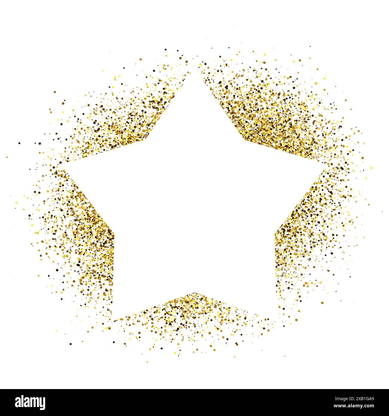 Greeting card with white star frame on golden glitter background. Empty white background. Vector illustration. Stock Vector