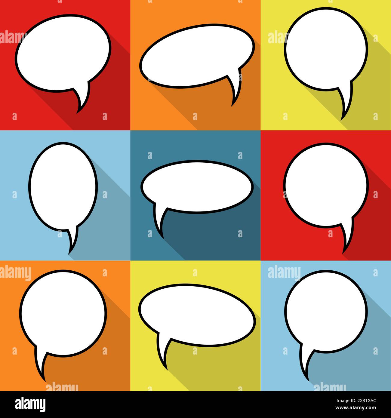 Set of nine cartoon comic balloon speech bubbles in flat style. Elements of design comic books without phrases. Vector illustration Stock Vector