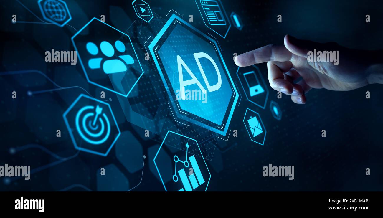 Digital advertising and marketing strategies for boosting online sales and PPC campaigns. Visualize data-driven growth with a professional businessman Stock Photo