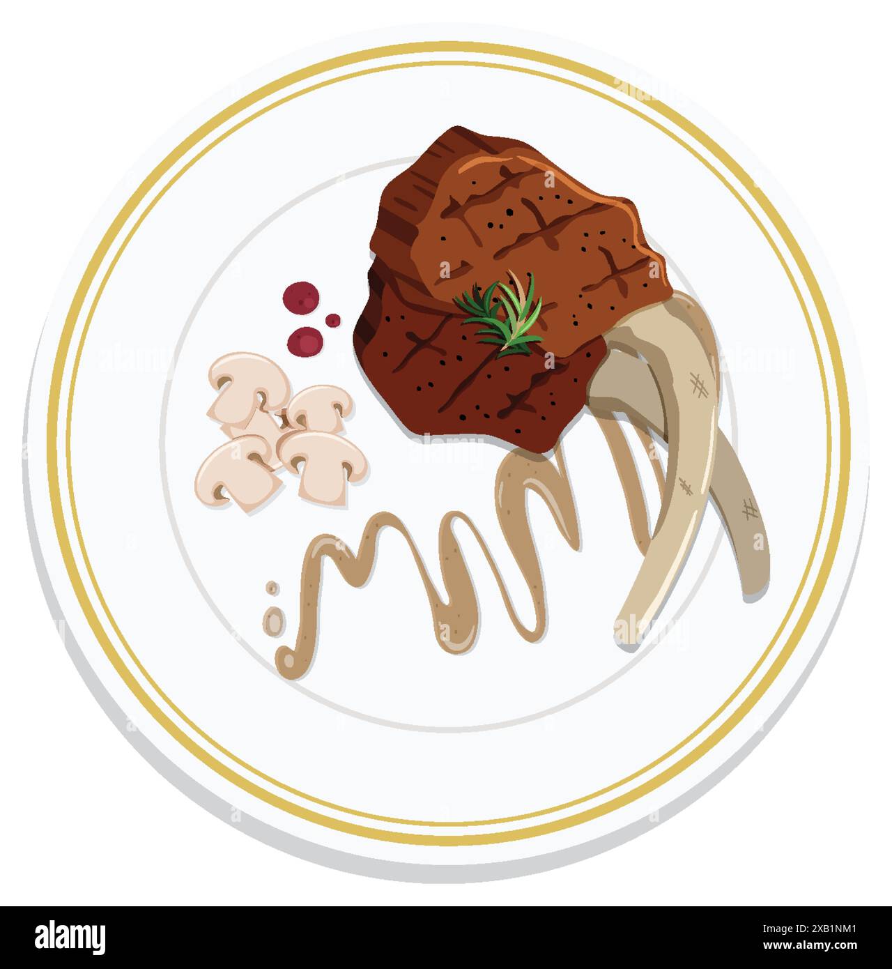 Elegant lamb chop with mushrooms and sauce Stock Vector Image & Art - Alamy