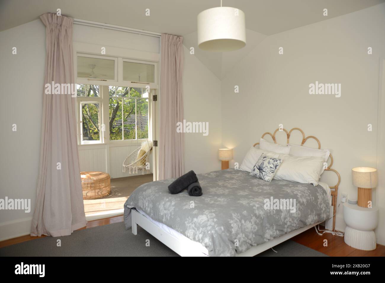 CHRISTCHURCH, NEW ZEALAND, FEBRUARY 26, 2023 Interior of a modern bedroom with a double bed
