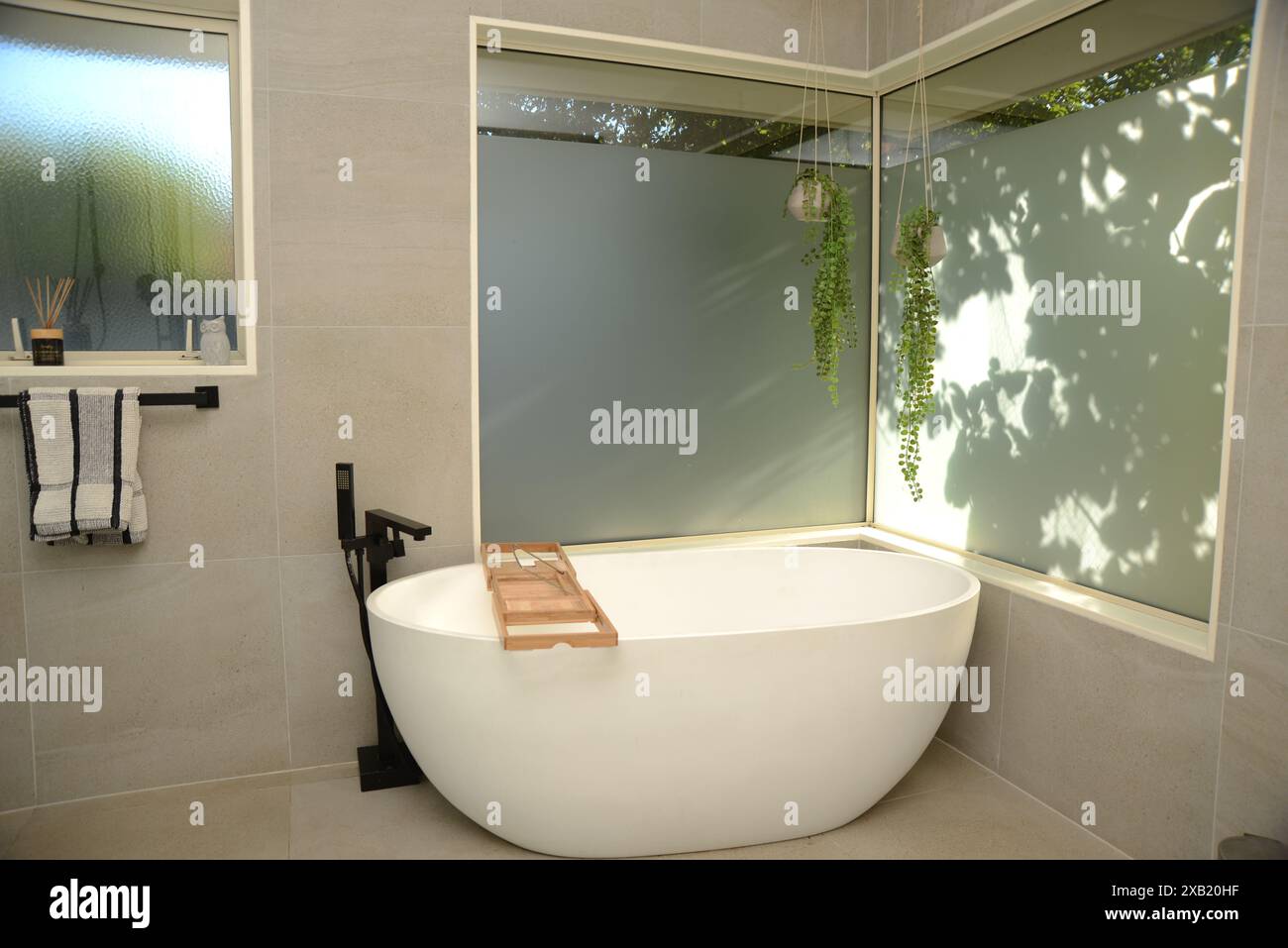 CHRISTCHURCH, NEW ZEALAND, FEBRUARY 27, 2023 Interior of a modern bathroom with a bathtub and