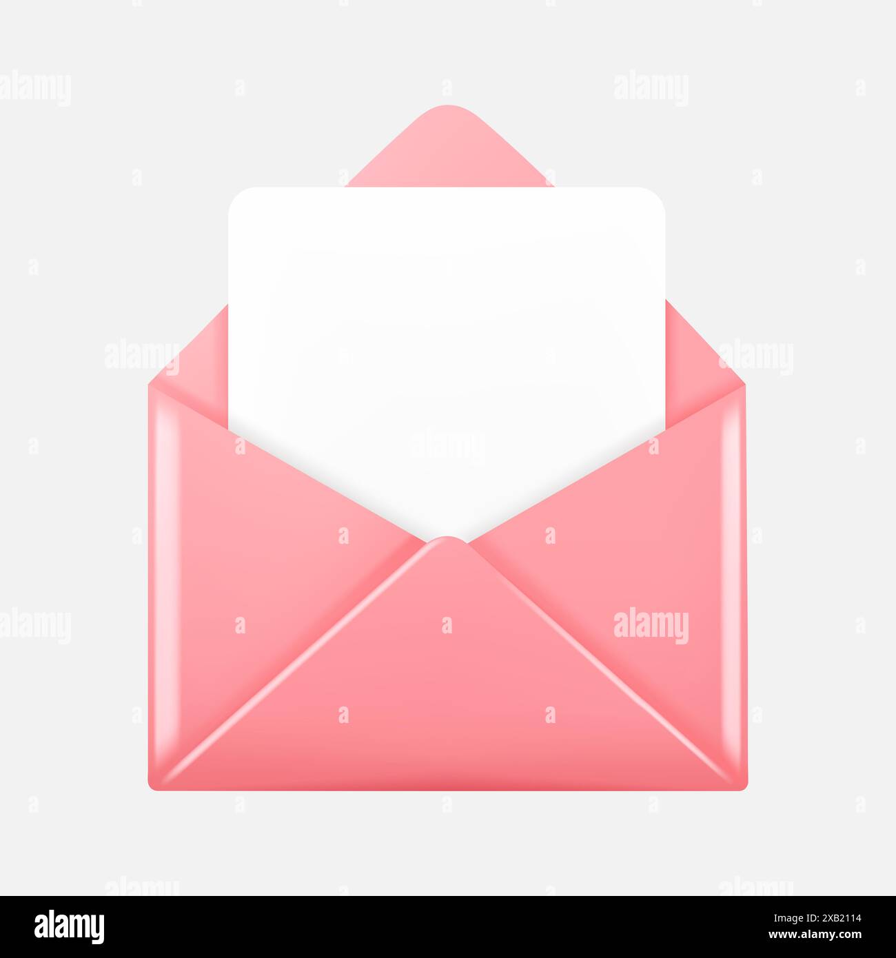 Opened envelope with card in 3D style isolated on gray background. Open ...