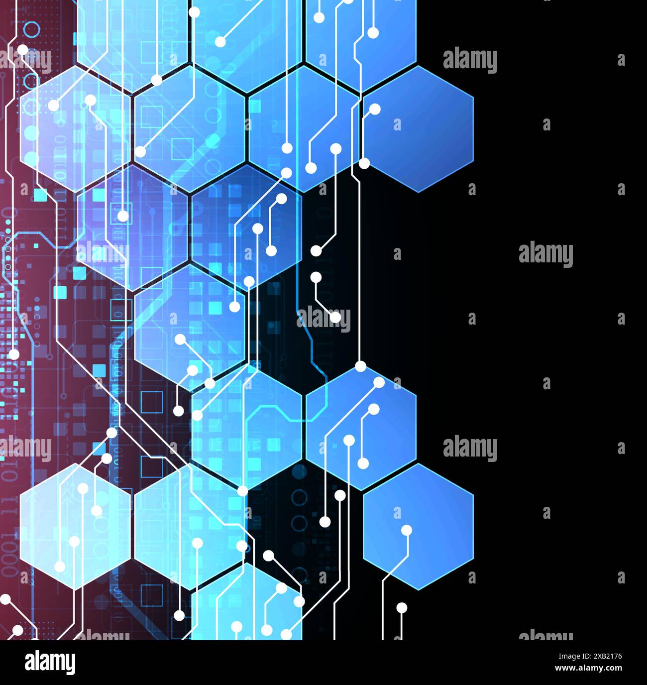 Abstract circuit board and hexagons on gradient color background. Hi-tech digital technology concept. Vector Stock Vector