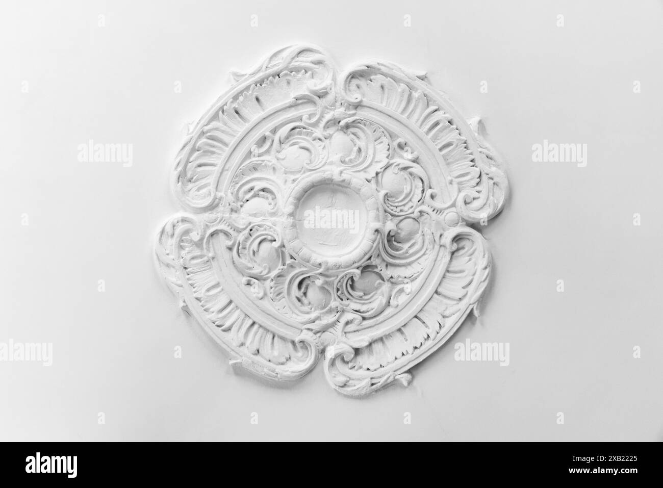 White stucco ceiling plafond decoration, classical architecture elements, vintage background photo texture Stock Photo