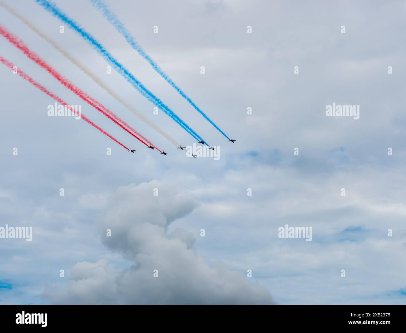 Les Diables Rouges Aerobatic Patrol Normandy, France - June 8, 2024: Patrouille de France aerobatic patrol ...