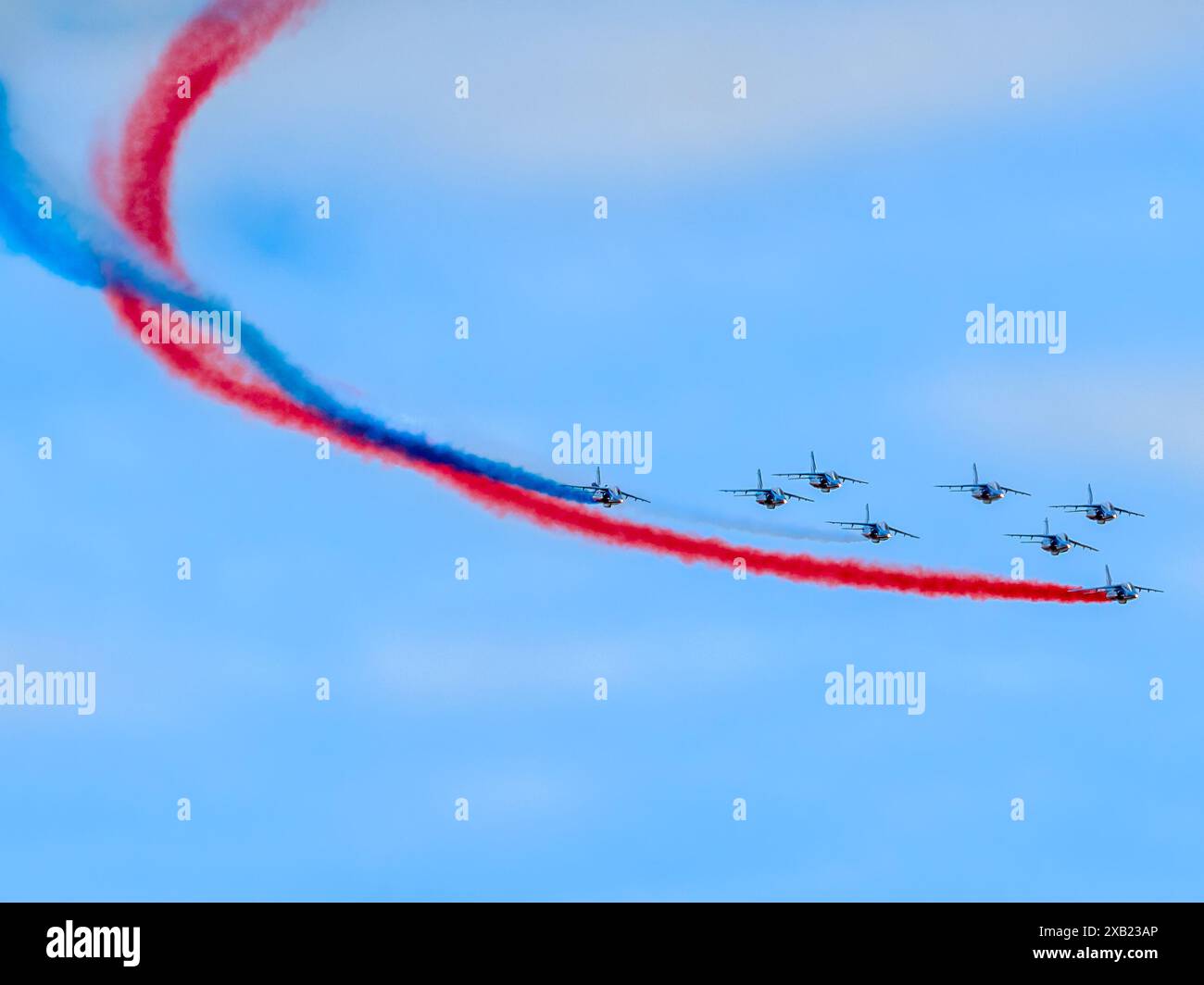 Les Diables Rouges Aerobatic Patrol Normandy, France - June 8, 2024: Patrouille de France aerobatic patrol ...