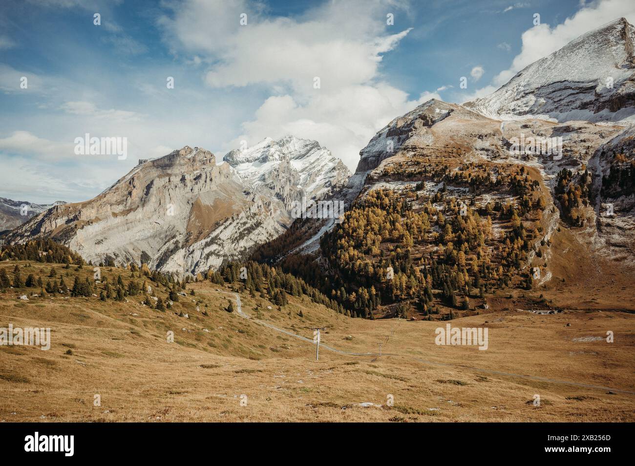 Swiss mountains in Sunnbüel Kandersteg in fall with sunlit snow peaks ...