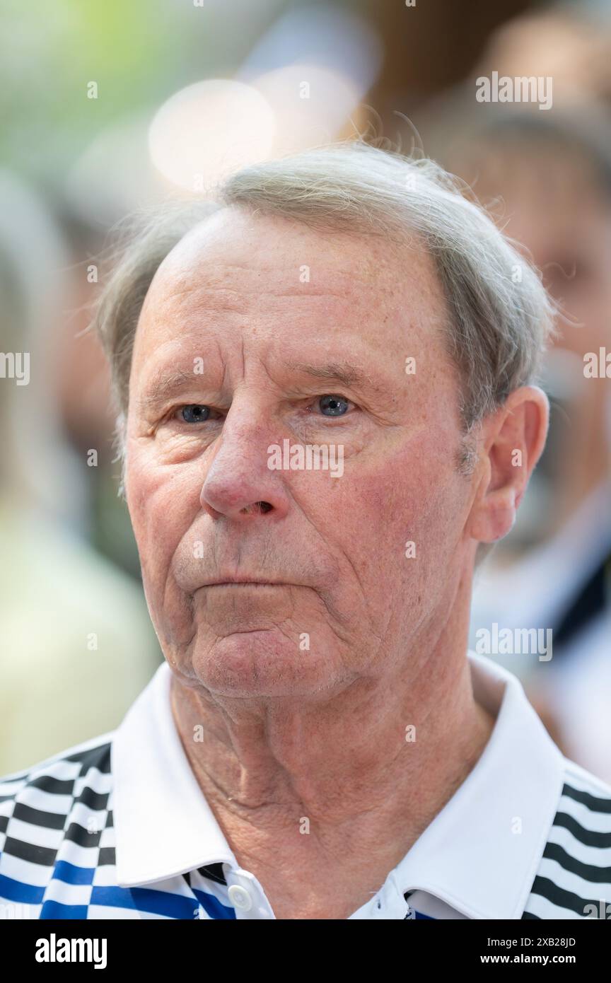 Rust, Germany. 10th June, 2024. Berti Vogts, former coach of the German national soccer team, stands on the grounds of Europa-Park during a press event. Credit: Silas Stein/dpa Credit: dpa picture alliance/Alamy Live News/dpa/Alamy Live News Stock Photo