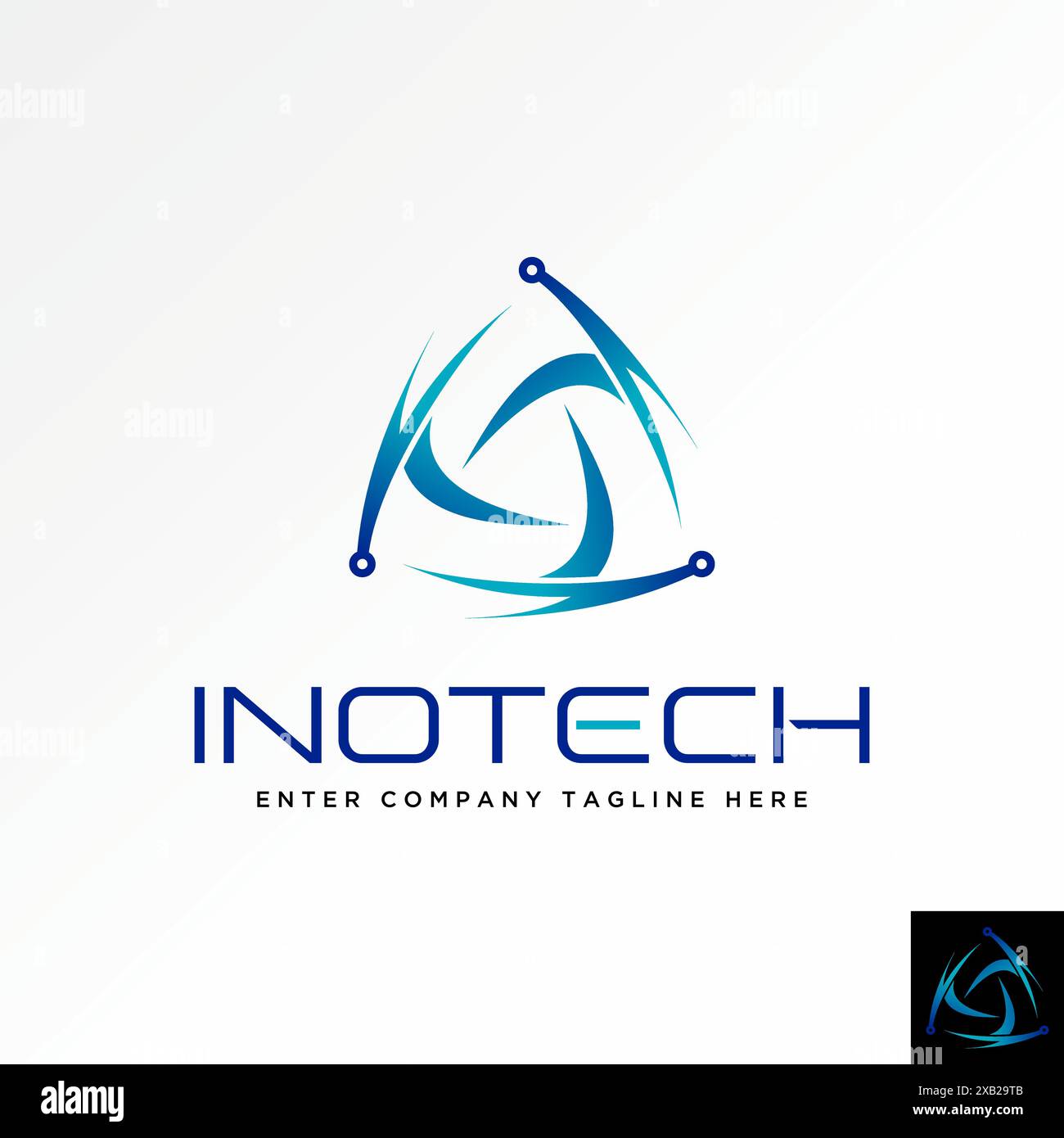 Logo design graphic concept creative premium vector stock unique triangle turn swoosh dot tech like initial T font. Related monogram typography brand Stock Vector