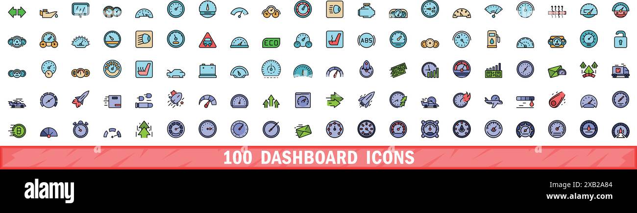 100 dashboard icons set. Color line set of dashboard vector icons thin ...