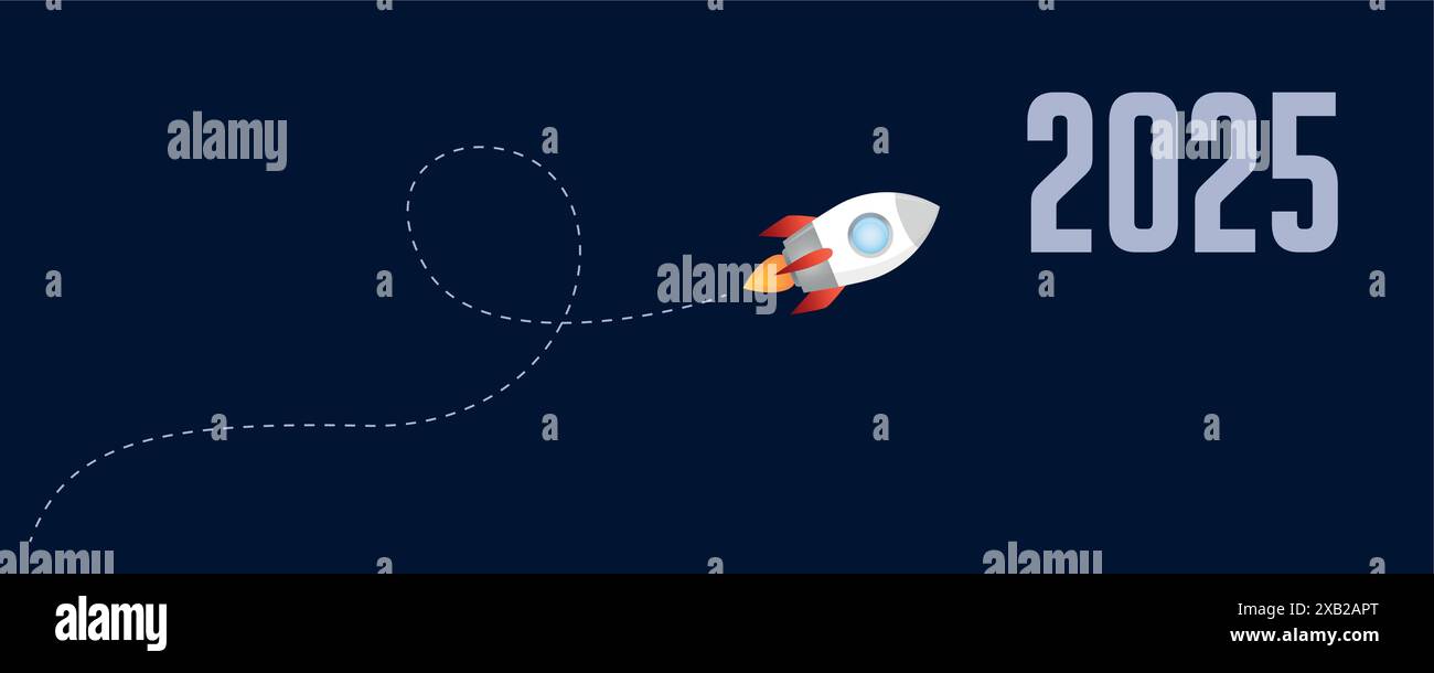 rocket launch flight to the next year 2025 vector illustration Stock