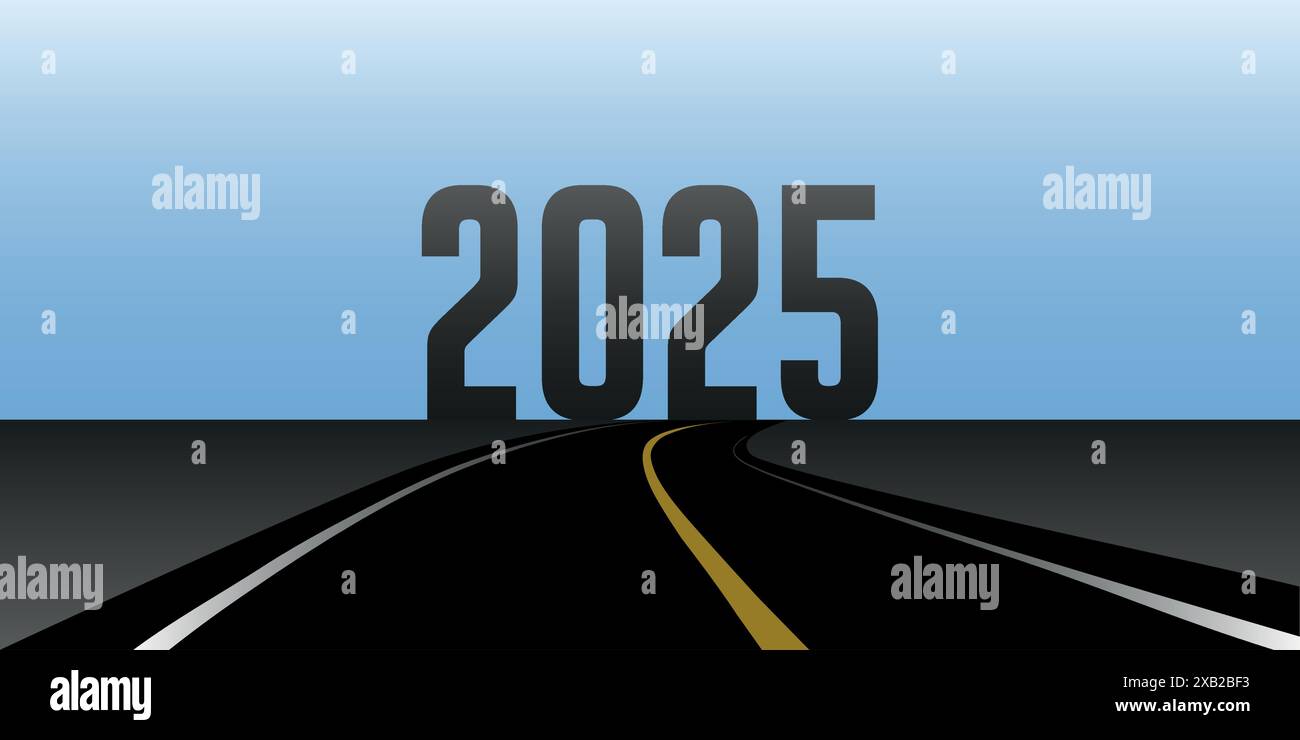 asphalt road direction 2025 blue sky background vector illustration