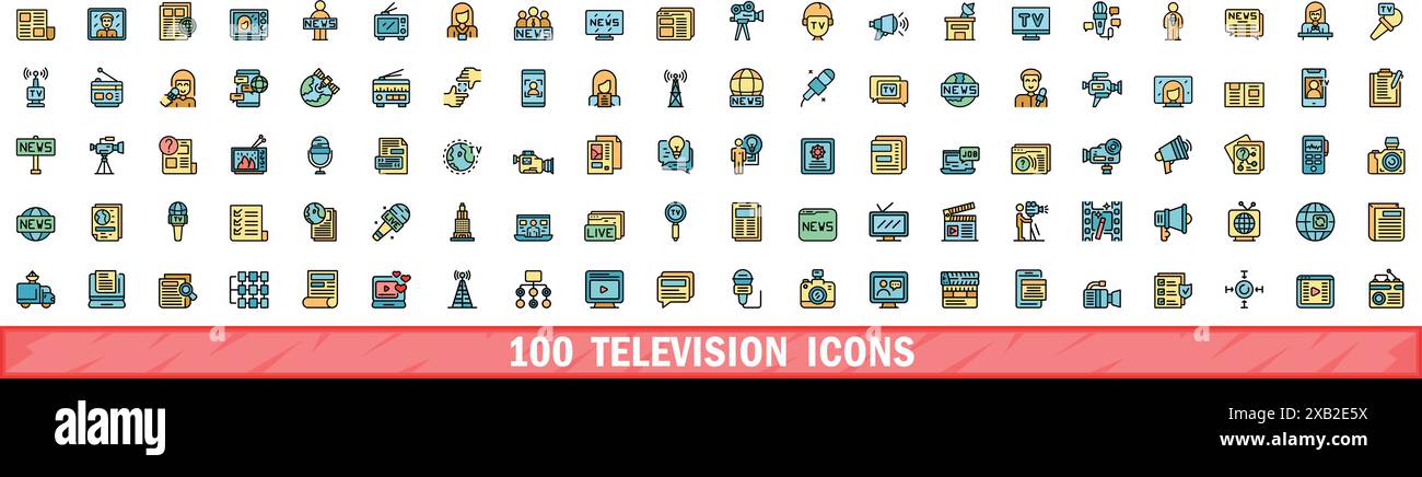 100 television icons set. Color line set of television vector icons ...