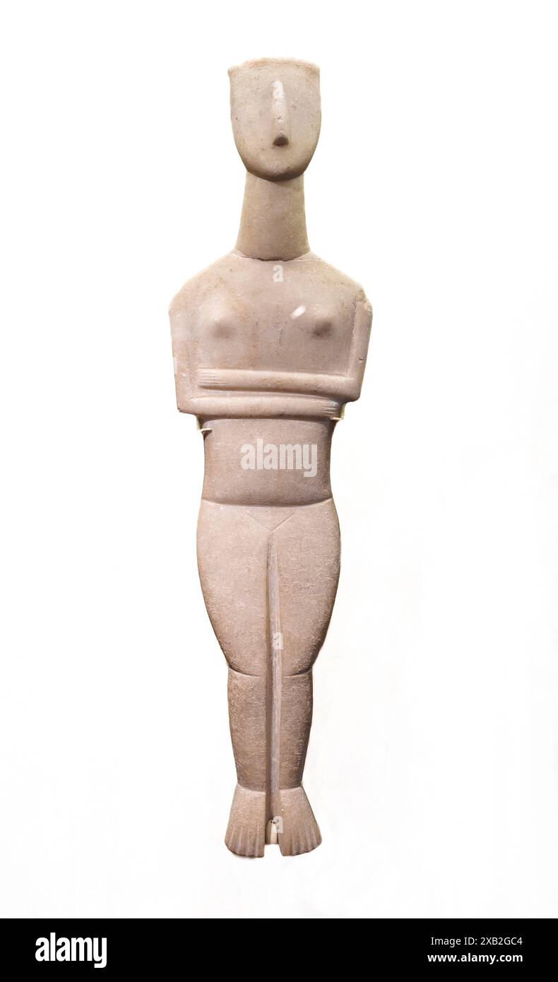 CYCLADIC ART. Female figurine of the canonical type by the Goulandris master.  Spedos variety. Early Bronze Age,  Early Cycladic II period  2800-2300 Stock Photo