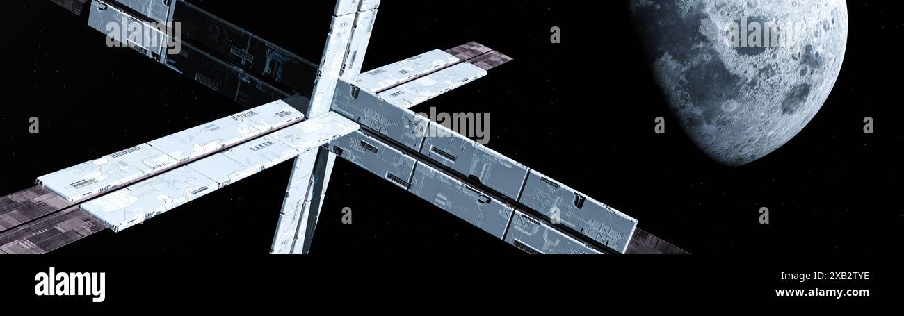 Digital illustration of a GeoModule space station, depicted with three ...