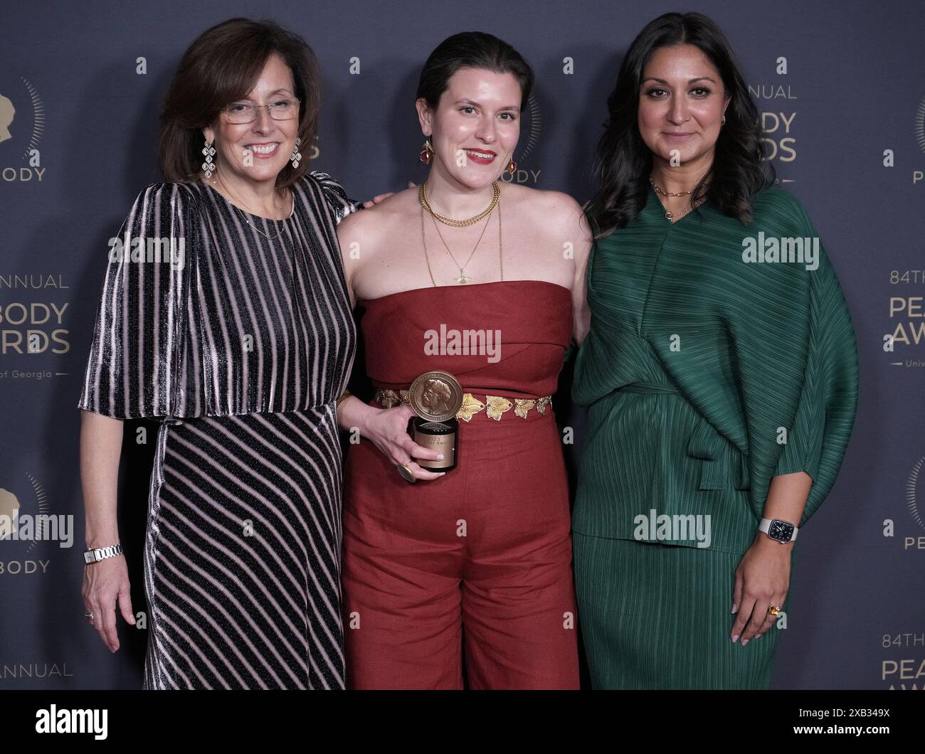 Los Angeles, USA. 09th June, 2024. (L-R) Sara Just, Leila Molana-Allen and Amna Nawaz pose in the press room at the 84th Annual Peabody Awards held at the Beverly Wilshire in Beverly Hills, CA on Sunday, ?June 9, 2024. (Photo By Sthanlee B. Mirador/Sipa USA) Credit: Sipa USA/Alamy Live News Stock Photo