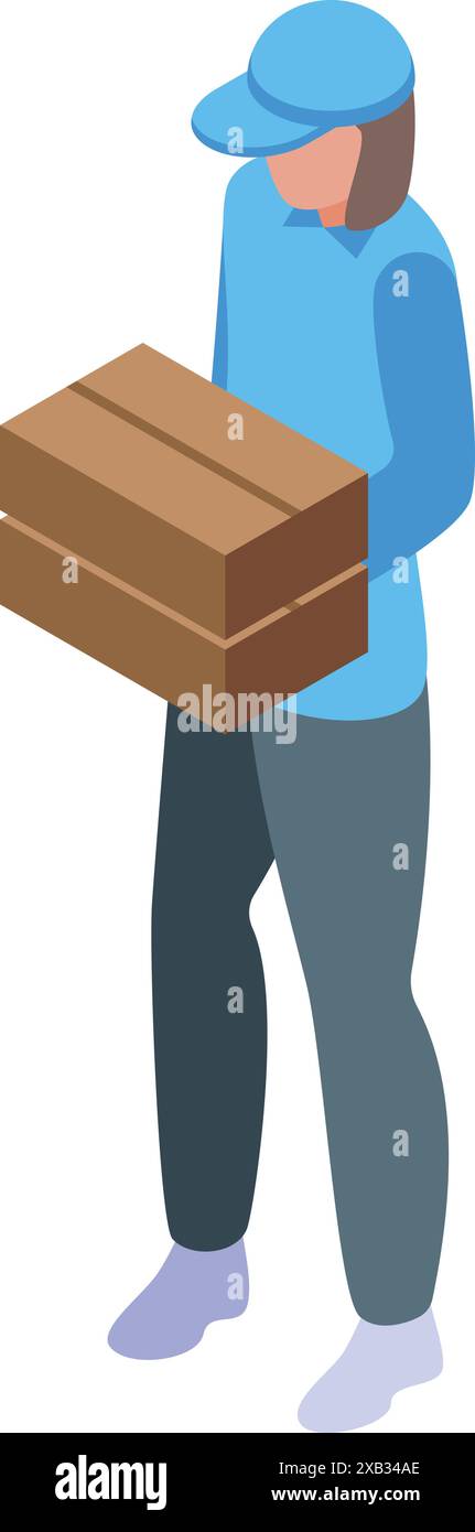 Female courier in uniform is carrying a cardboard parcel box Stock ...