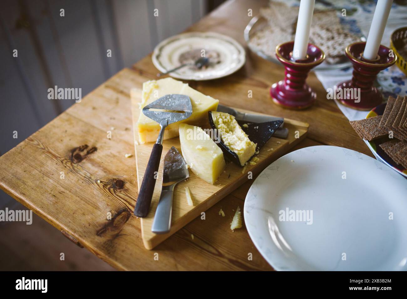 High angle view of cheeseboard on table Stock Photo