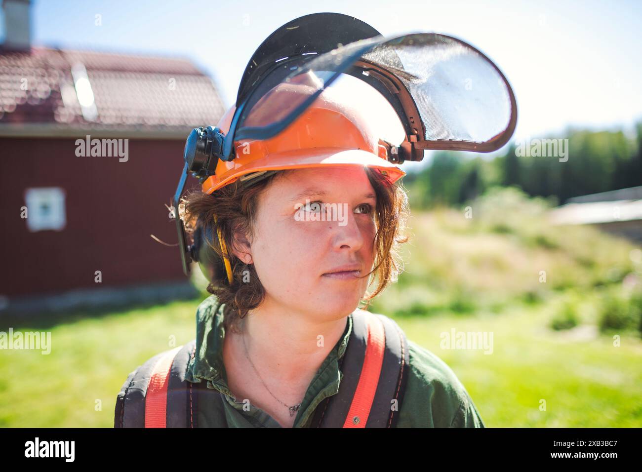Back view woman in protective hi-res stock photography and images - Alamy