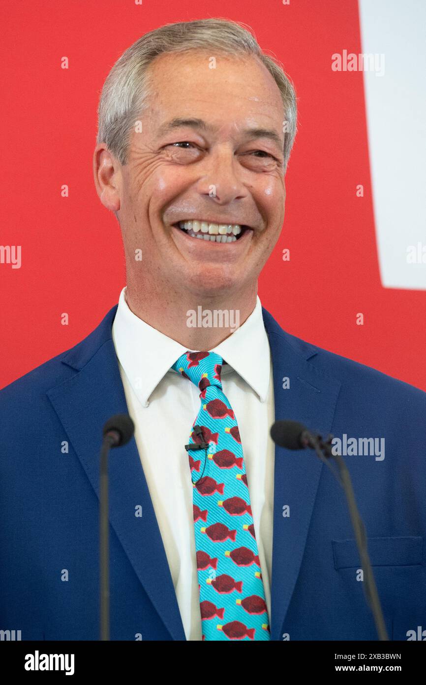 London, UK. 10 Jun 2024. Reform UK Leader Nigel Farage Speaks At Reform ...