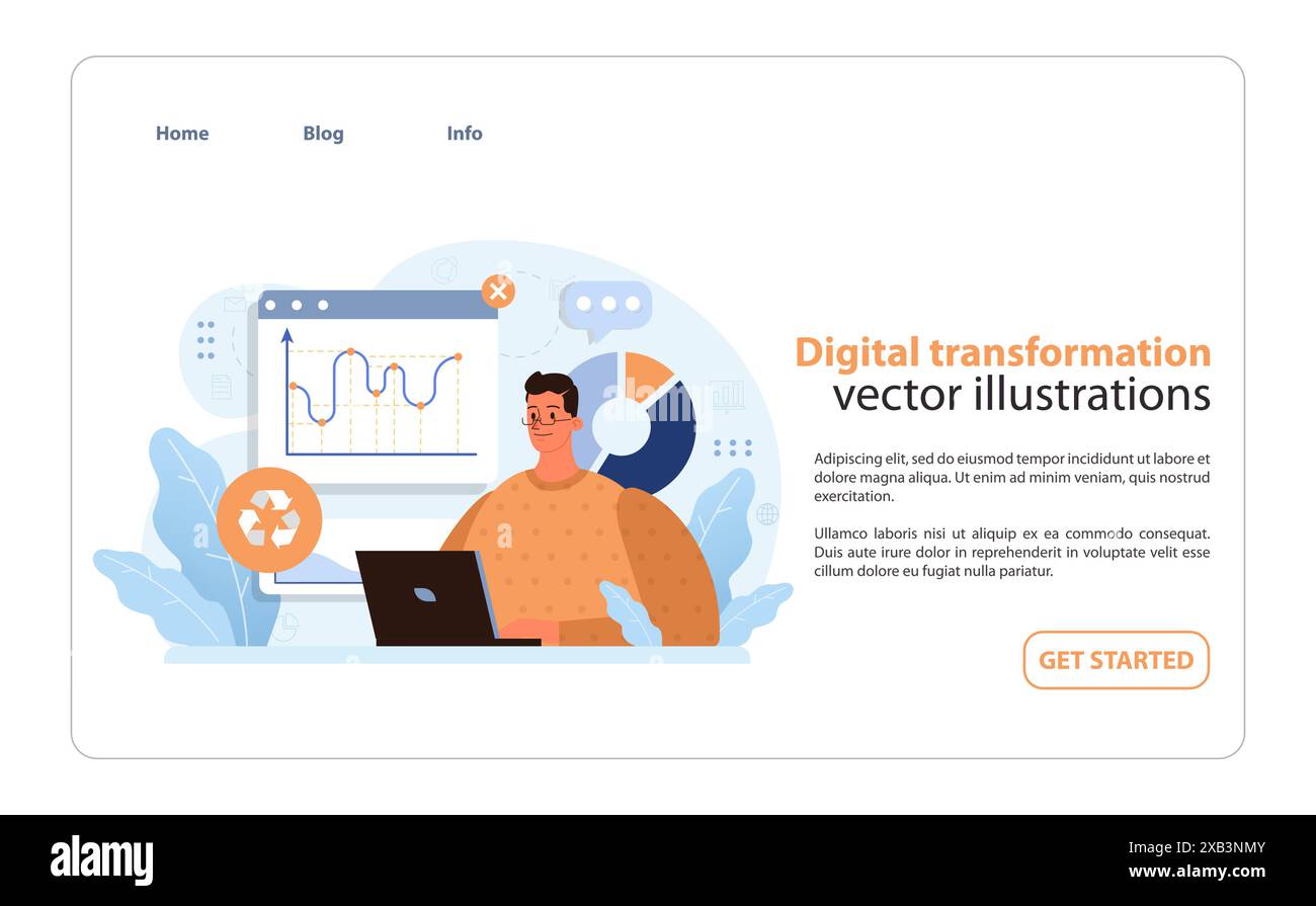 Technological innovations web banner or landing page. Digital progress, digitalization and computerization. SDG or sustainable development goal. Global better future. Flat vector illustration Stock Vector