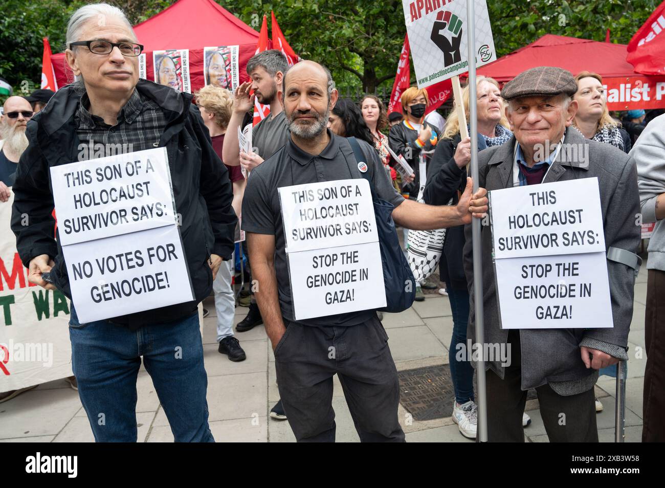 On June 8th 2024 thousands of people gather in Russell Square, London to march in support of Palestine and to protest against the continued Israeli bo Stock Photo