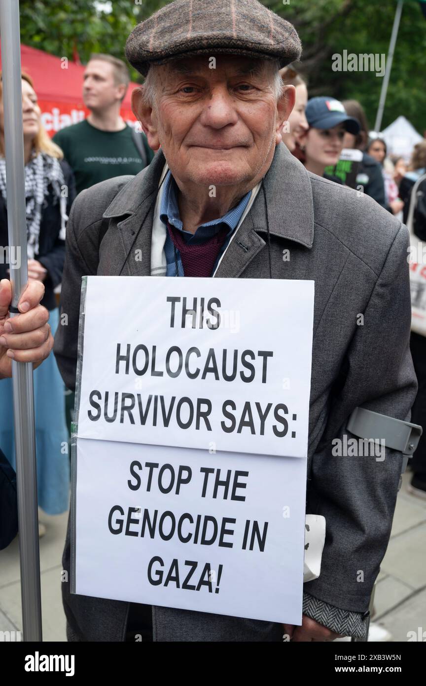 On June 8th 2024 thousands of people gather in Russell Square, London to march in support of Palestine and to protest against the continued Israeli bo Stock Photo
