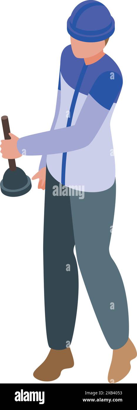 Plumber in uniform is holding a plunger and walking Stock Vector