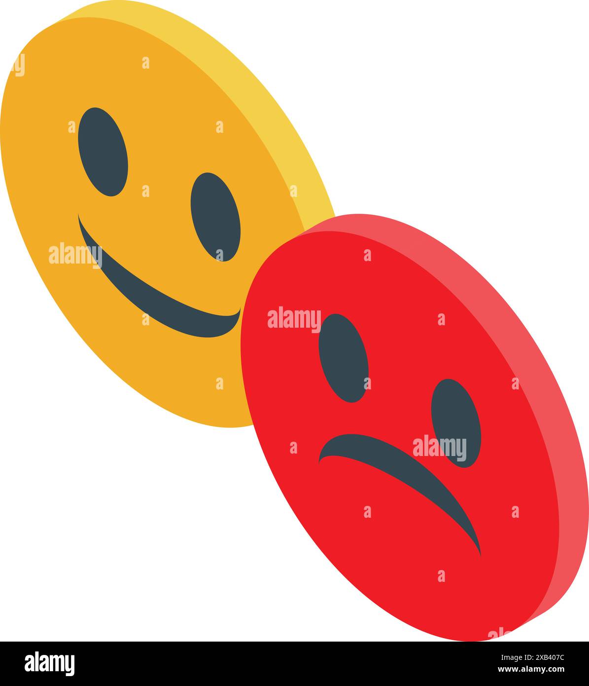 Yellow happy and red sad emojis showing opposite moods and feelings