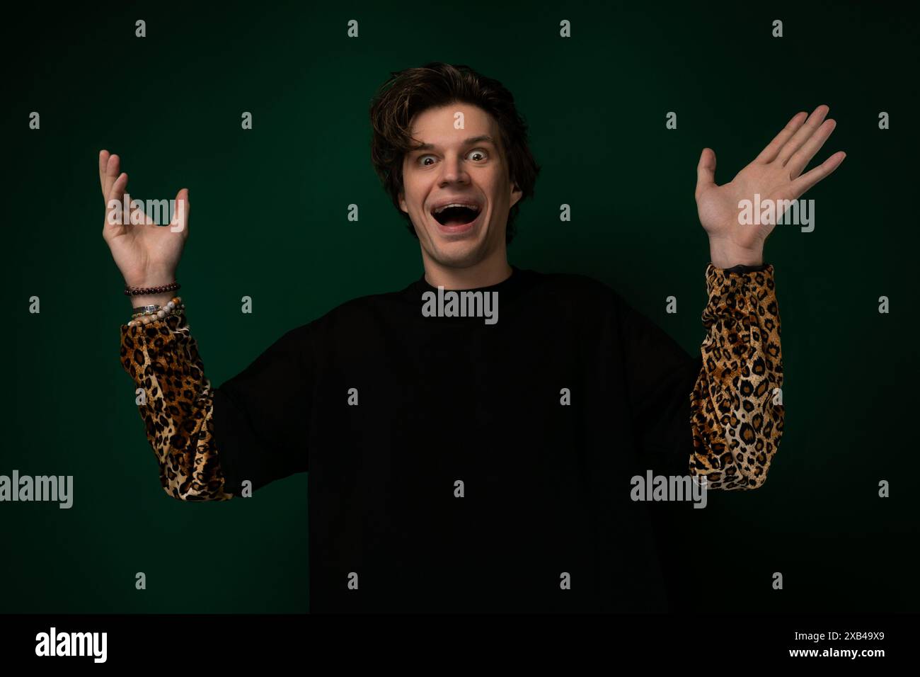 Man hands raised palms open hi-res stock photography and images - Alamy