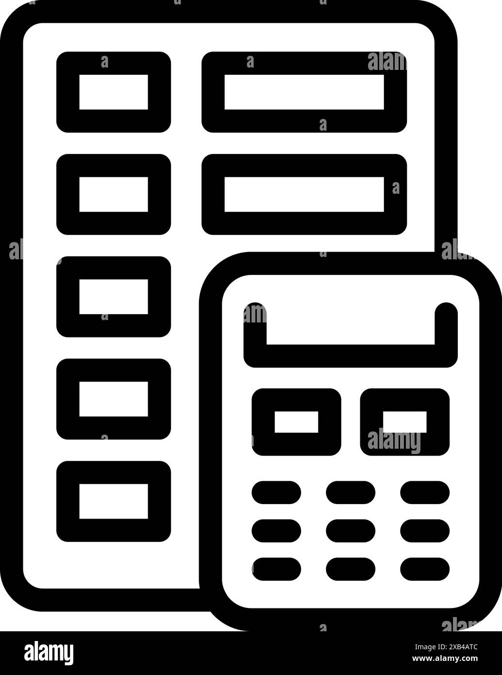 Stylized icon of an accountant calculating corporate taxes using calculator with spreadsheet software Stock Vector