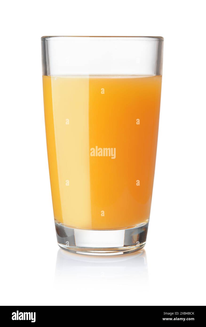Front view of orange juice glass isolated on white Stock Photo