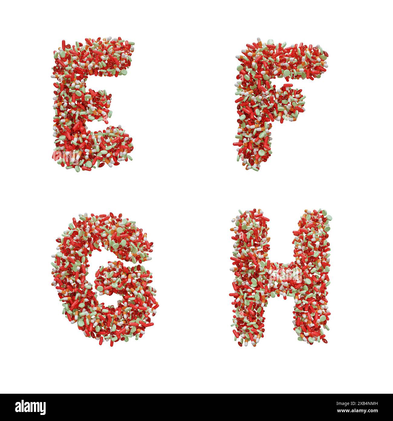 3d rendering of medical pill capital letter alphabet letters EH