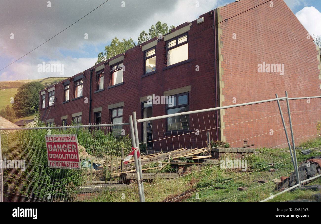 1980s, historical, a row of brick-built terraced houses, constructed ...