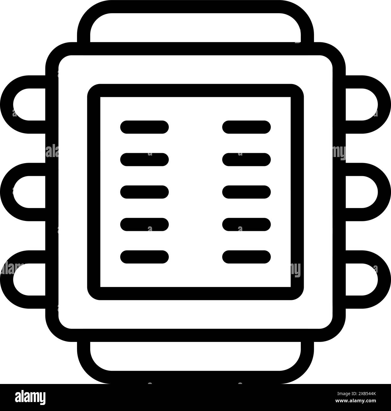 Line art icon of a computer chip processing data, symbolizing the power ...