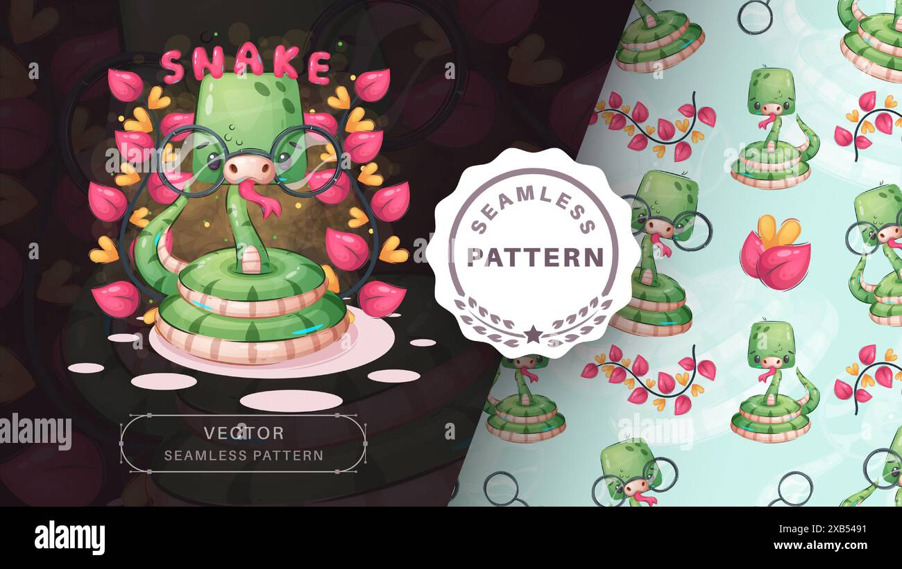 Cartoon character cute animal snake - seamless pattern Stock Vector ...