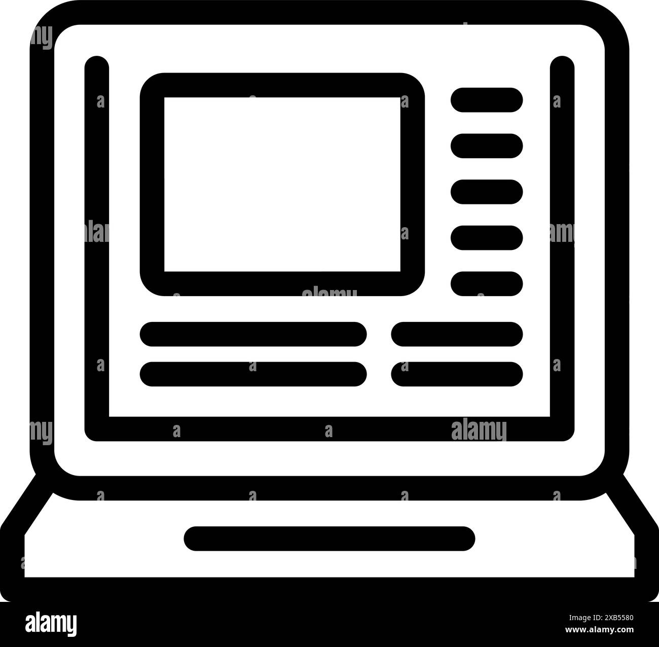 Modern laptop showing user interface design software with buttons and windows Stock Vector