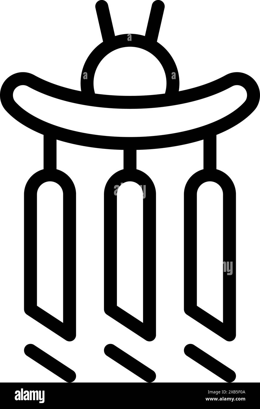 Traditional japanese furin wind chime hanging and making a sound with the wind line icon Stock