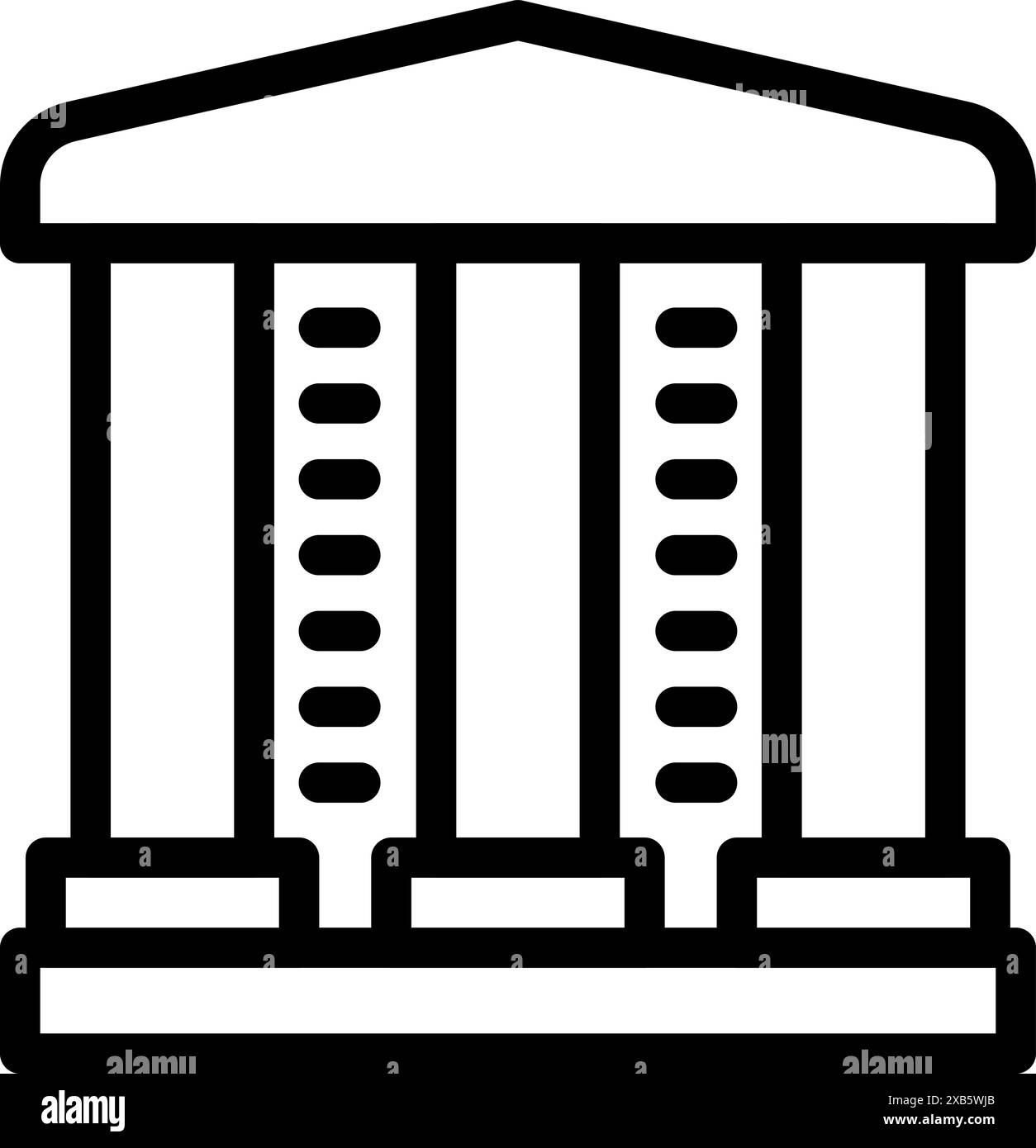 Simple bold outline icon of a classic greek temple facade with columns ...