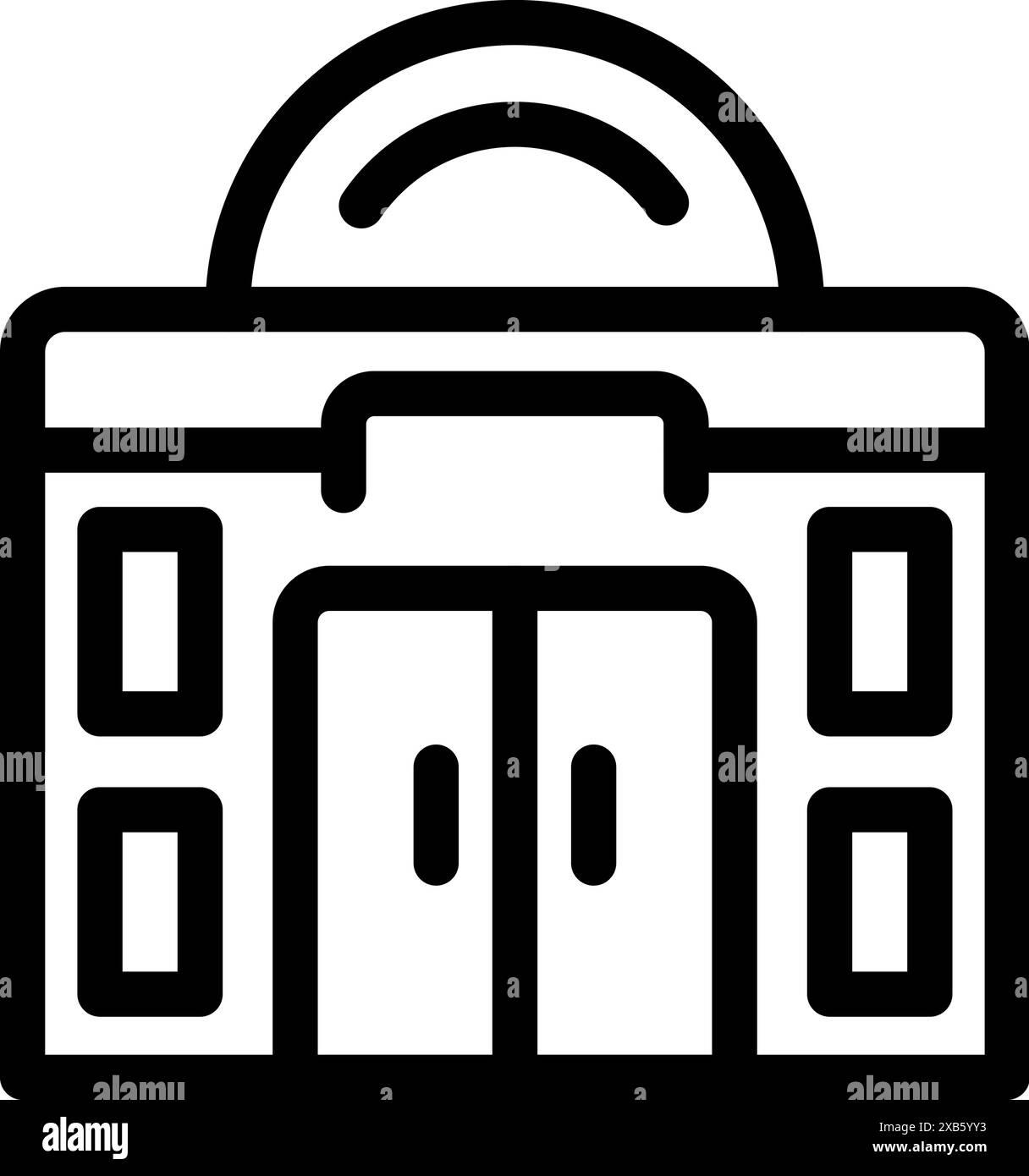 Modern city hall building with large double doors is open for citizens