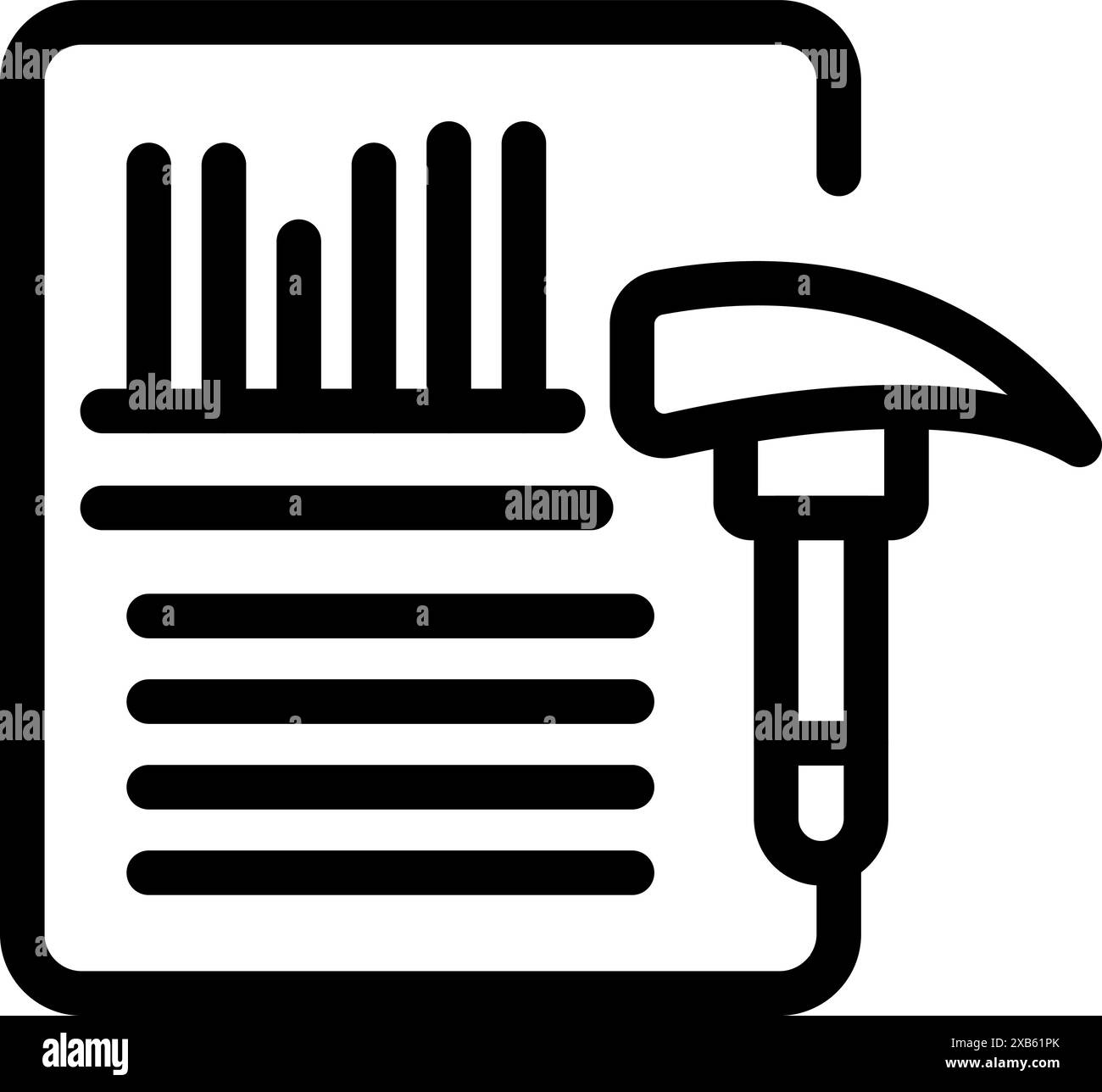 Simple data mining icon with hammer hitting a paper with graph on it ...