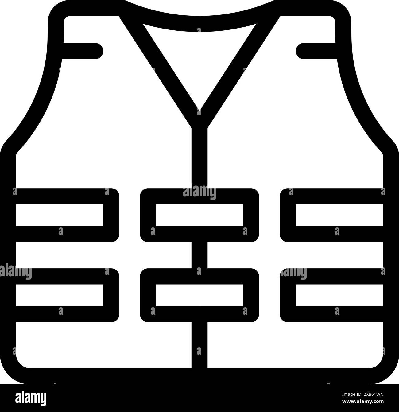 Simple black and white line art illustration of a life vest, commonly