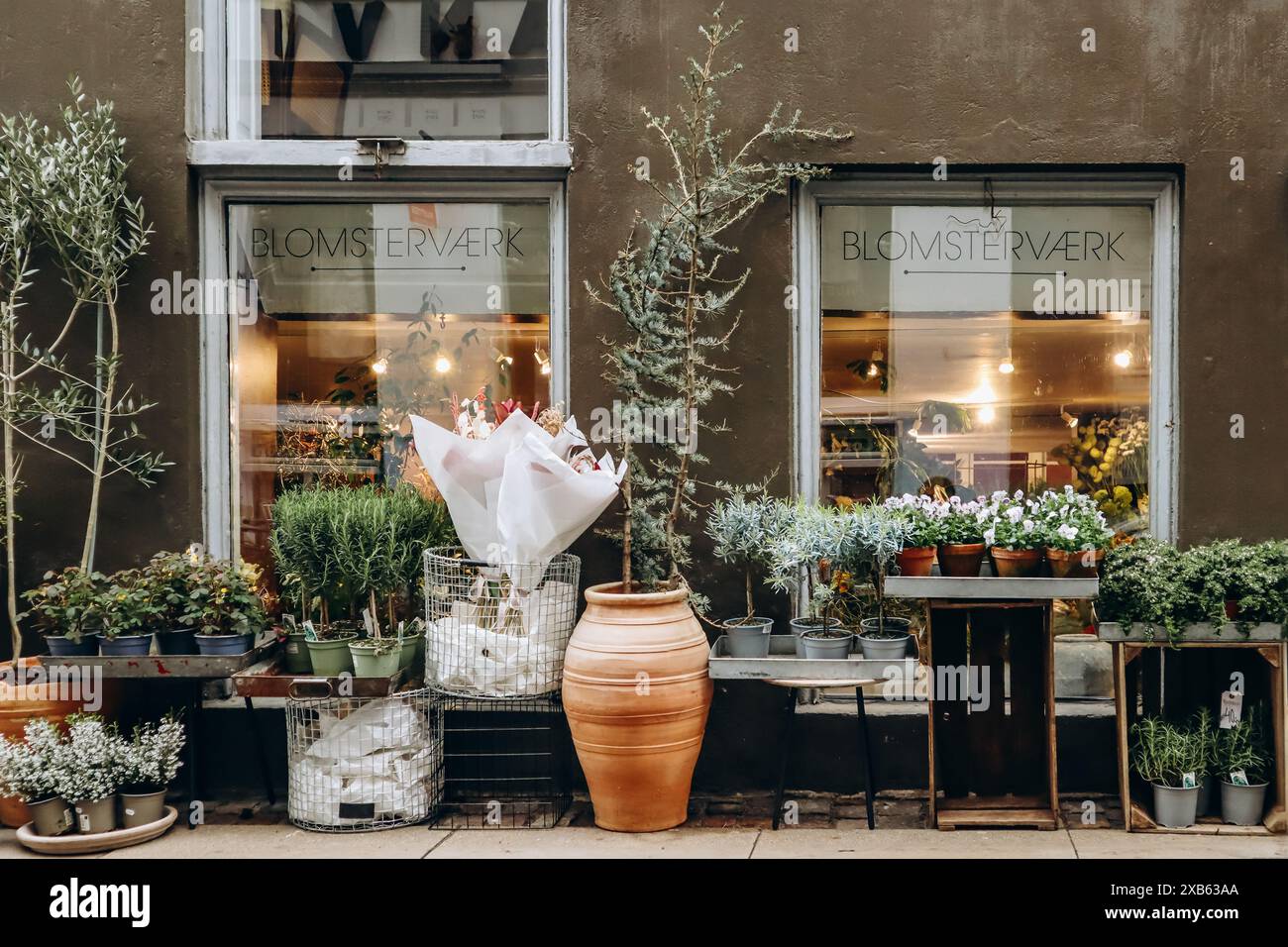 Copenhagen, Denmark - March 13, 2024: Beautiful flower shop in the center of Copenhagen Stock Photo