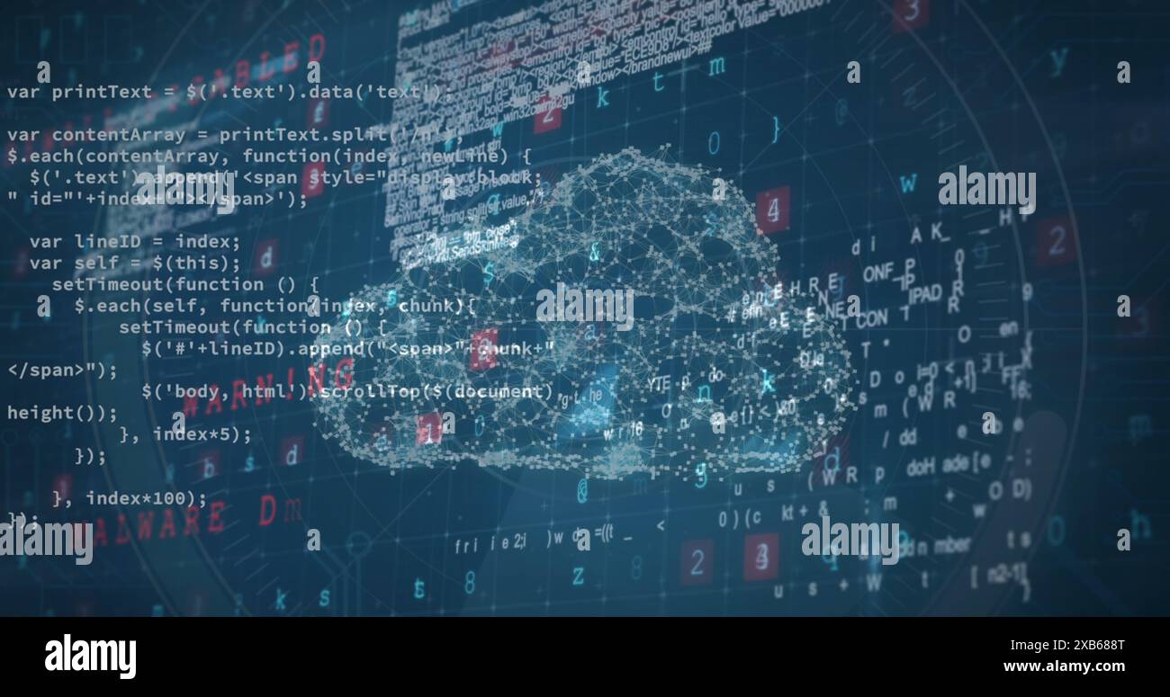 Digital cloud surrounded by lines of code and data visualizations Stock ...