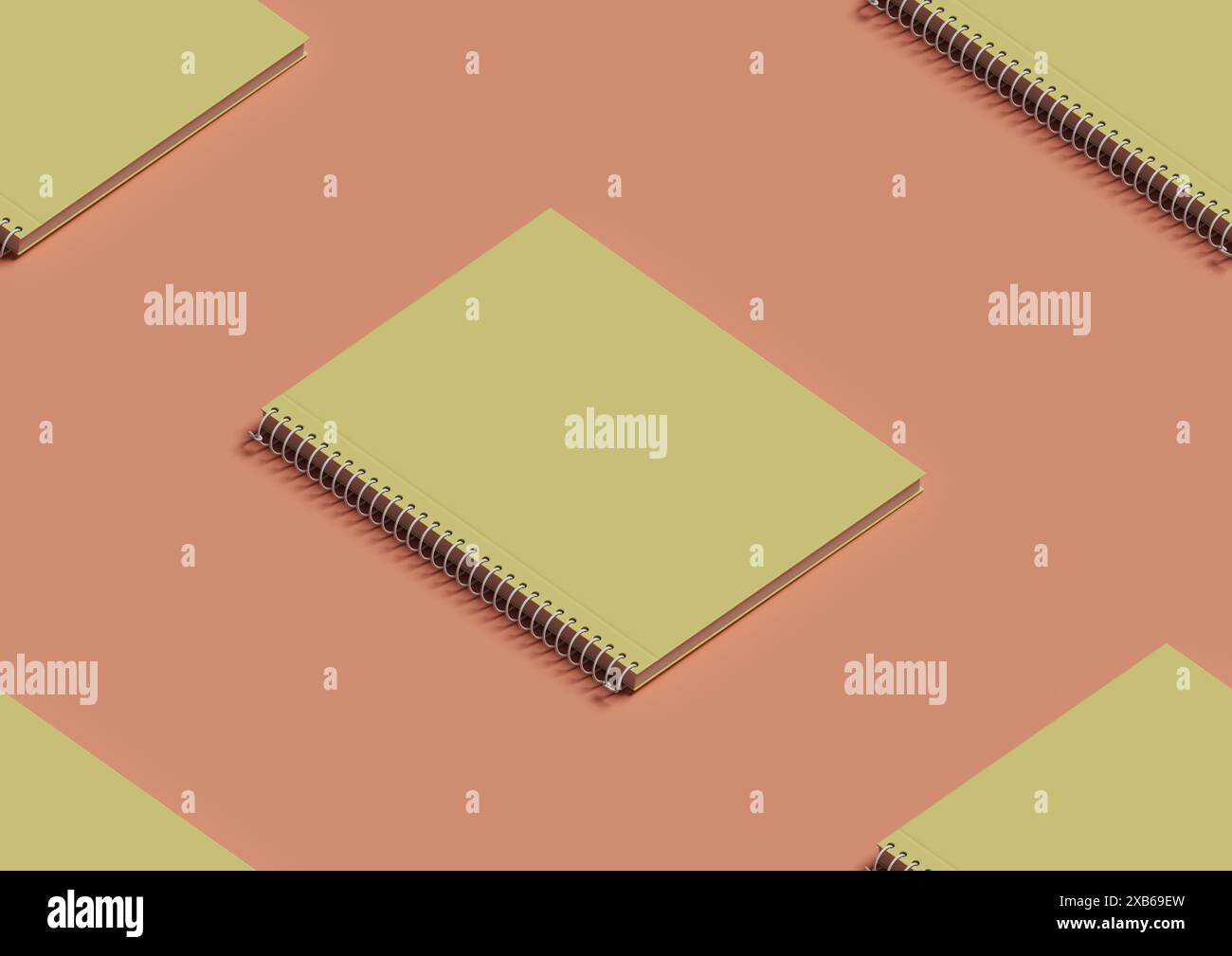 Spiral notebook isometric seamless pattern. 3d illustration. Stock Photo