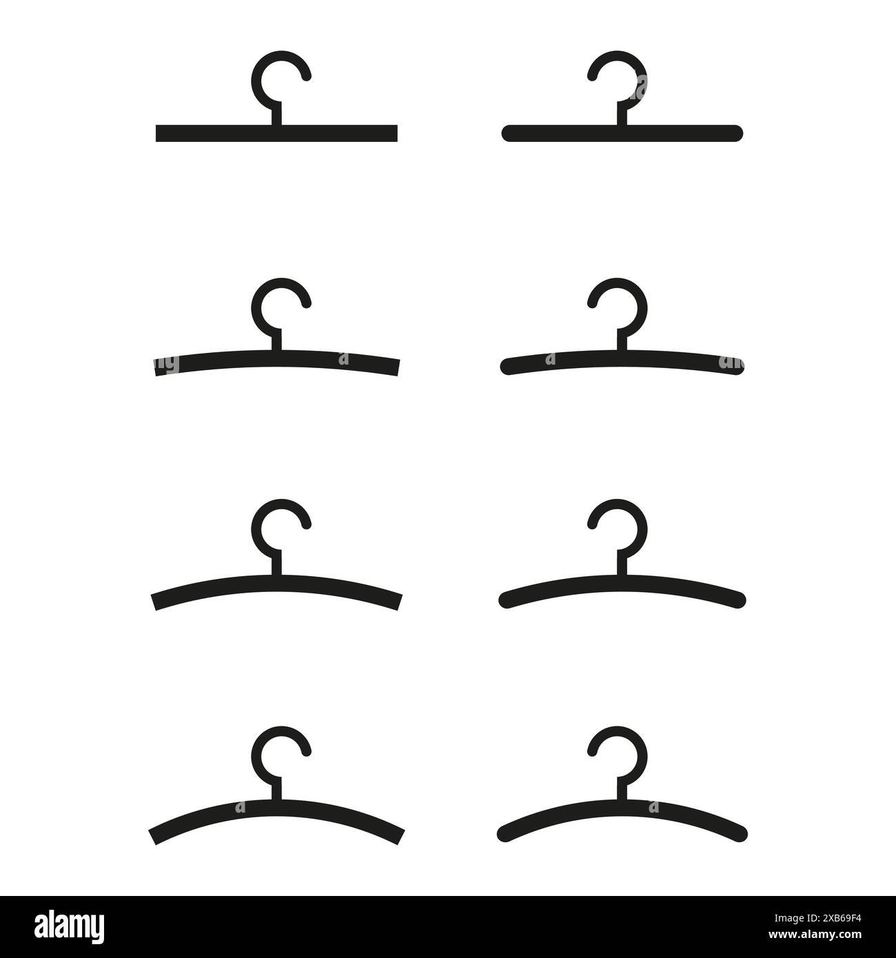 Eight clothes hangers. Different shapes and sizes. Simple black design