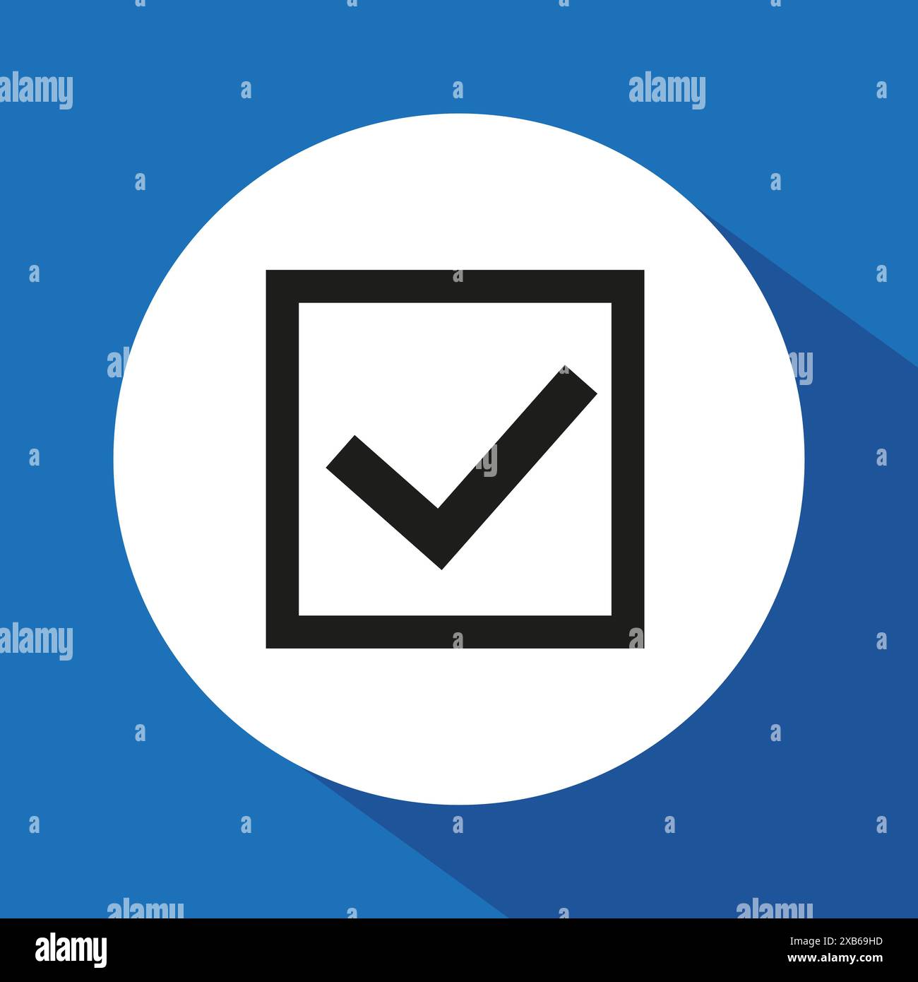 Checkbox icon vector. Blue background design. Checkmark symbol graphic. Simple tick illustration. Stock Vector